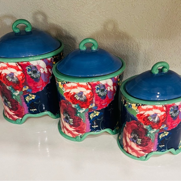 Three Piece Floral Ceramic Canisters for Kitchen Tracy Porter Vintage - Picture 2 of 11